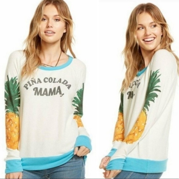 NWT Chaser Pina Colada Mama Pineapple Cream Beach Sweater Sweatshirt Size Medium - Picture 16 of 16